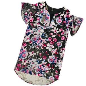 Buffalo David Bitton‎ Black Floral Velvet Short Sleeve Dress Women's Size Medium